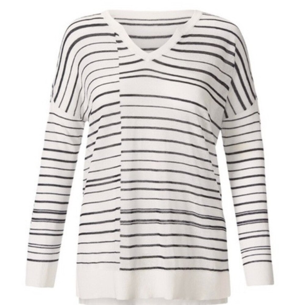 CAbi Captain Sweater Black and White Stripe Long Sleeve Knit Lightweight X-small